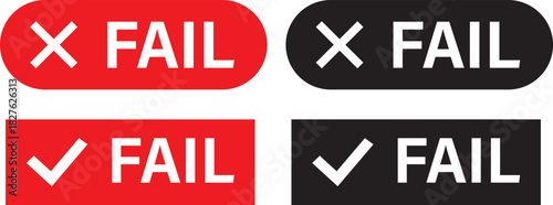 Prpass fail icon set, Passed and Failed Status Buttons, Green check mark and red cross icons symbol, Approve and reject web interface element vector illustration,
int