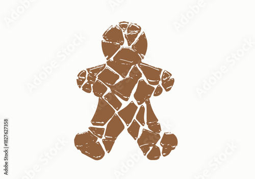 Abstract Brown Gingerbread Man Silhouette with Fragmented Texture.
