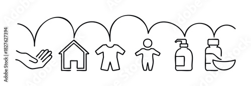 Helpful hand offering house shelter clothing personal care items and medicine for community support and well being applications