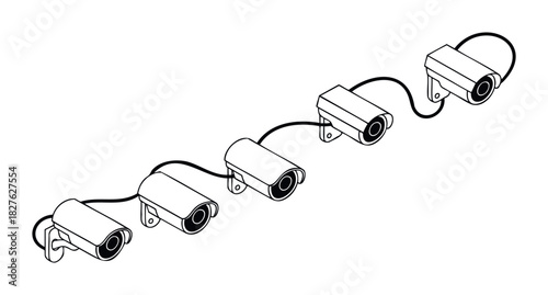 Security camera system with interconnected surveillance equipment for monitoring and protection applications, useful for business and home security concepts