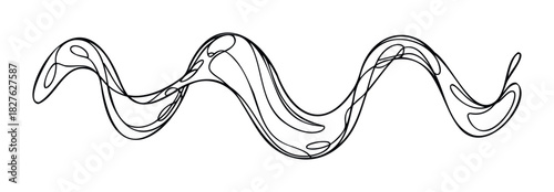 Abstract continuous line drawing of a wavy ribbon flowing with organic curves and loops, perfect for dynamic motion graphics or modern graphic backgrounds