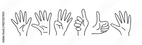 Collection of black and white hand gesture icons representing different numbers and approvals for use in presentations, websites, and educational materials