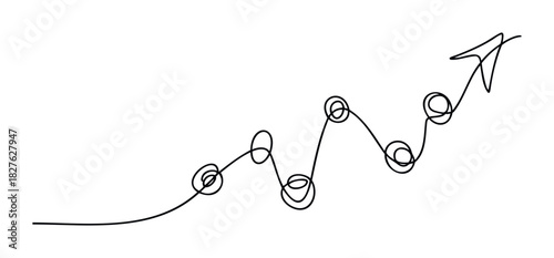 Continuous line drawing of a graph with circles showing progress and growth, suitable for business success and development themes