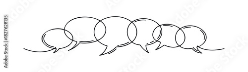 Connected speech bubbles forming a conversational flow symbolizing communication and dialogue, perfect for messaging apps and web content.