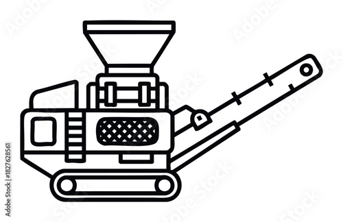 Outline of a heavyduty industrial crusher machine with a conveyor belt, ideal for construction and aggregate processing concepts
