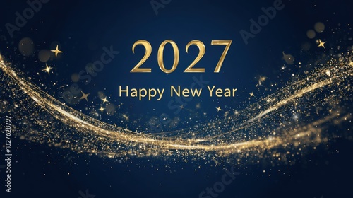 Happy New Year 2027 Celebration with Golden Glitter and Sparkles.
