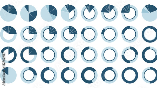 Dynamic set of pie charts showing business growth and market share, perfect for presentations and data analysis, originally a scalable vector graphic