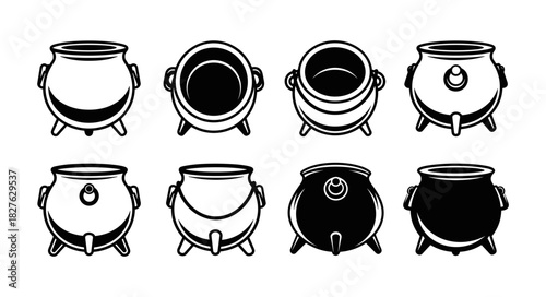 Collection of Witch Cauldrons in Various Styles and Views.