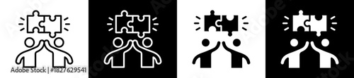 Team Collaboration Icon Set In Black And White Filled Style Collection