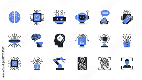 Intelligent technology icons showcasing artificial intelligence, machine learning, and neural networks for innovative solutions in the digital age