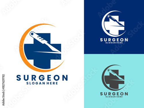 Surgeon with medical logo design vector template. Surgeon modern logo design vector template