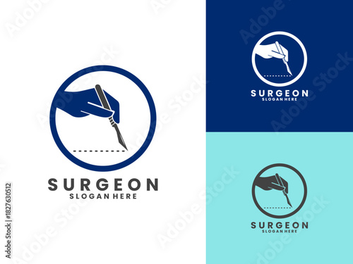 surgeon with hand and scalpel logo design vector. Surgeon logo design vector template