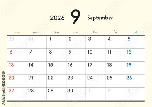 2026年カレンダー9月