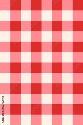 Whimsical pink and red gingham check poster. Hand-drawn geometric checkered background. Picnic fabric style. Cottagecore. Vector design