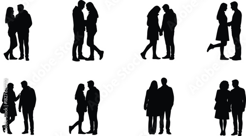 Silhouette collection of couples in love and affectionate poses