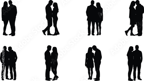 Silhouette collection of couples in various poses of affection and love