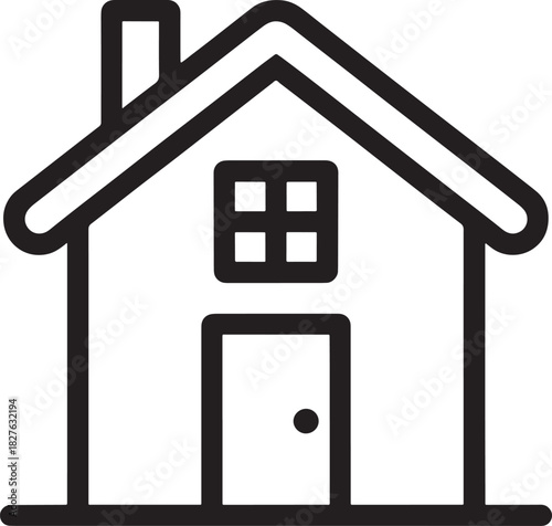 House outline icon with window panes and chimney on white background Keywords: house, home, building