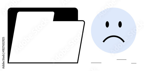 Data loss concept. Sad face emotion and empty file folder missing files, lost data, or unsuccessful storage retrieval. Data loss impacts archiving, tech issues, cybercrime, and error handling