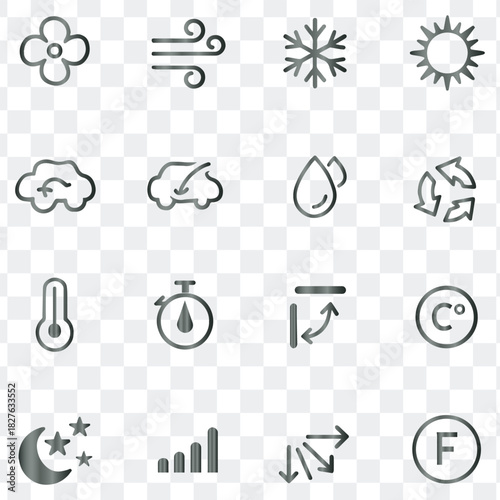 Air conditioning and climate control vector icons for weather and HVAC settings