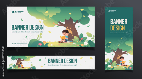 Educational background children illustration banner design template