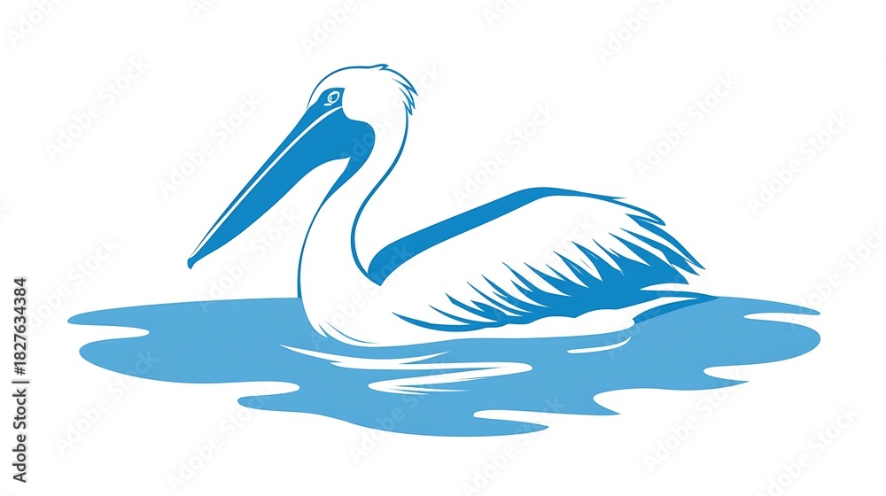 Fototapeta premium Blue Pelican Floating on Water Silhouette Graphic bird Photo