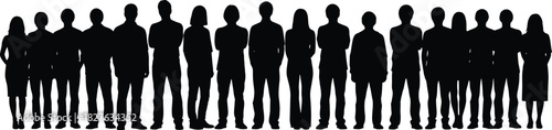 Silhouette of diverse group of people standing together in a row