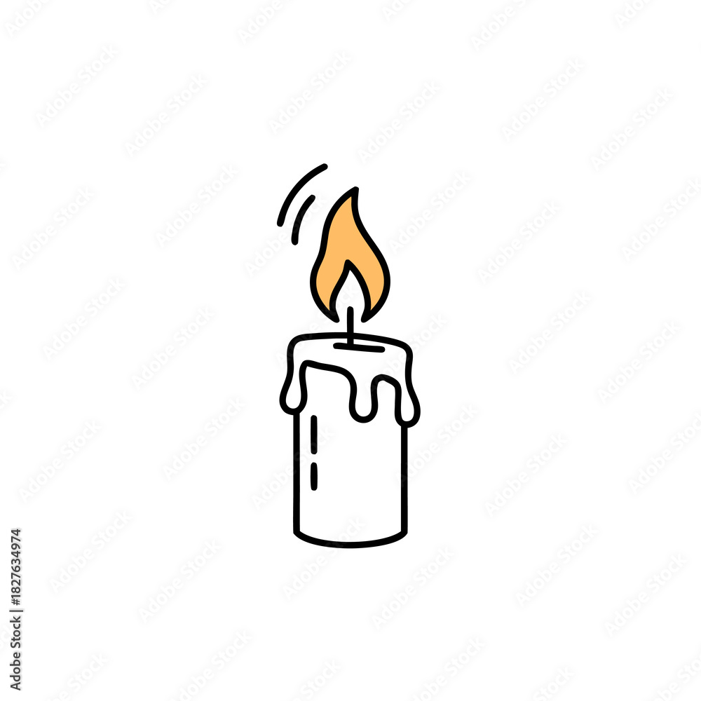 Obraz premium Minimalist Lit Candle Outline with Melting Wax Illustration