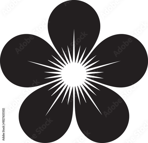 Elegant black flower illustration on white background simple design icon.