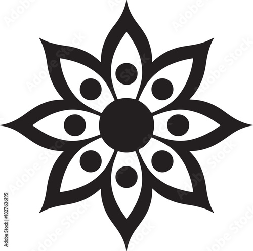 Elegant Floral Design in Black and White with Ornamental Shape.