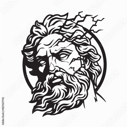 Zeus face logo ancient god from greek mythology vector
