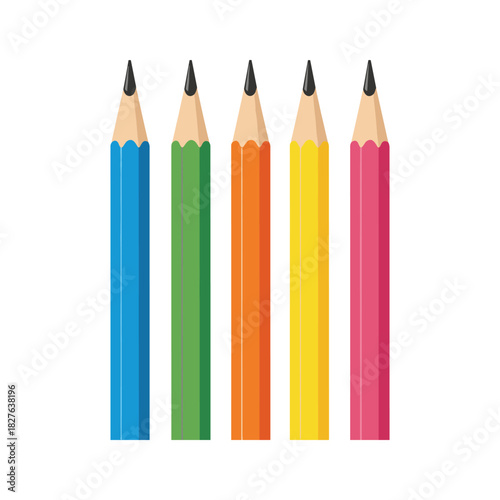 Colorful sharpened pencils vector illustration, school supplies, art tools, learning, creativity, drawing equipment design.