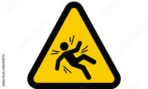 "Caution Slip and Fall Icon | Wet Floor Warning Triangle Sign"