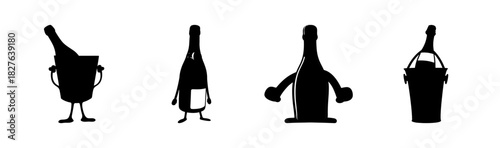 Abstract champagne bottle characters with limbs for party celebration