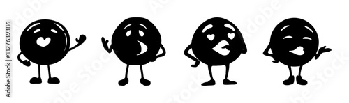 Happy, confused, thoughtful, and shrugging cartoon black character set