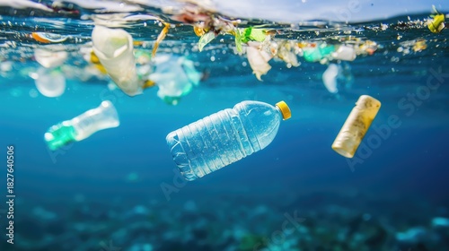 Ocean Pollution - Plastic waste in the ocean symbolizing pollution.