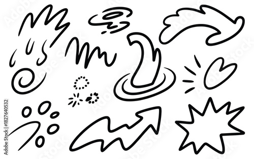 Hand Drawn Doodle Elements Black and White Abstract Shapes and Symbols