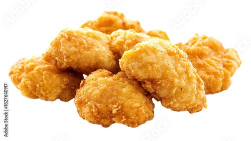 Crispy golden fried chicken nuggets served in a pile.