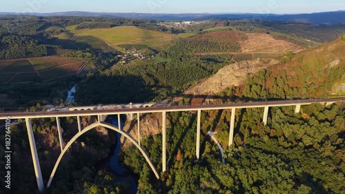 Aerial View Of Miradoiro de Gundian Over Ulla River In Ponte Ulla, Vedra, A Coruña, Spain.
