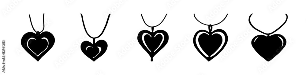 Fototapeta premium Set of five unique heart-shaped necklace pendants vector graphics.