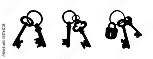 Security and access concept: multiple key silhouettes with a padlock