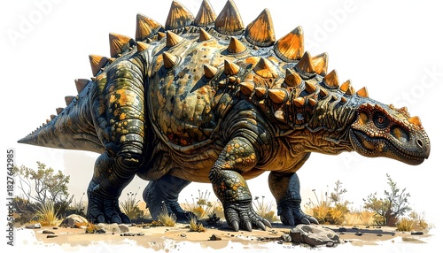 Large herbivorous dinosaur with spiky armor and a long tail