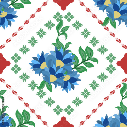 Geometric, ethnic oriental ikat seamless pattern treditional Design for background, carpet wallpaper, clothing, wrapping, batik, fabric, Vector illustration, embroidery style.  
