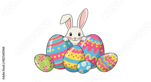 Easter Bunny with Decorated Eggs A Colorful Celebration of Spring and New Beginnings