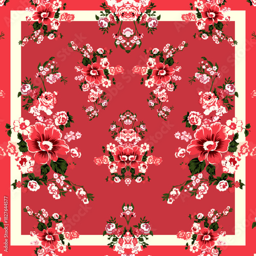 Vibrant Red Floral Pattern with Elegant White Border