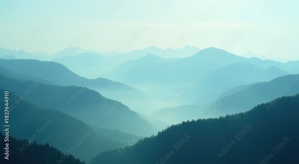 Obraz premium Mountains are covered in mist and fog as the sun rises