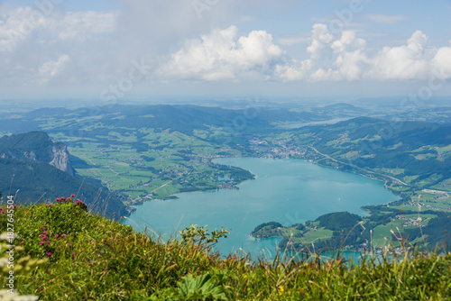 Panoramic Aerial View from Schafberg Mountain Summit in the Austrian Alps