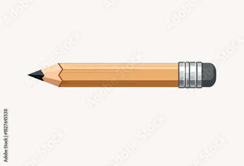 A sharpened wooden pencil with a black graphite point, silver ferrule, and a gray eraser, all set on a plain background