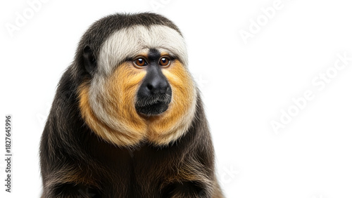 White-faced Saki Monkey Portrait on White Background