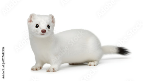 White Ermine Animal Portrait on White Background
