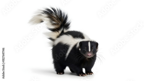 North American Striped Skunk, full body isolated on white background